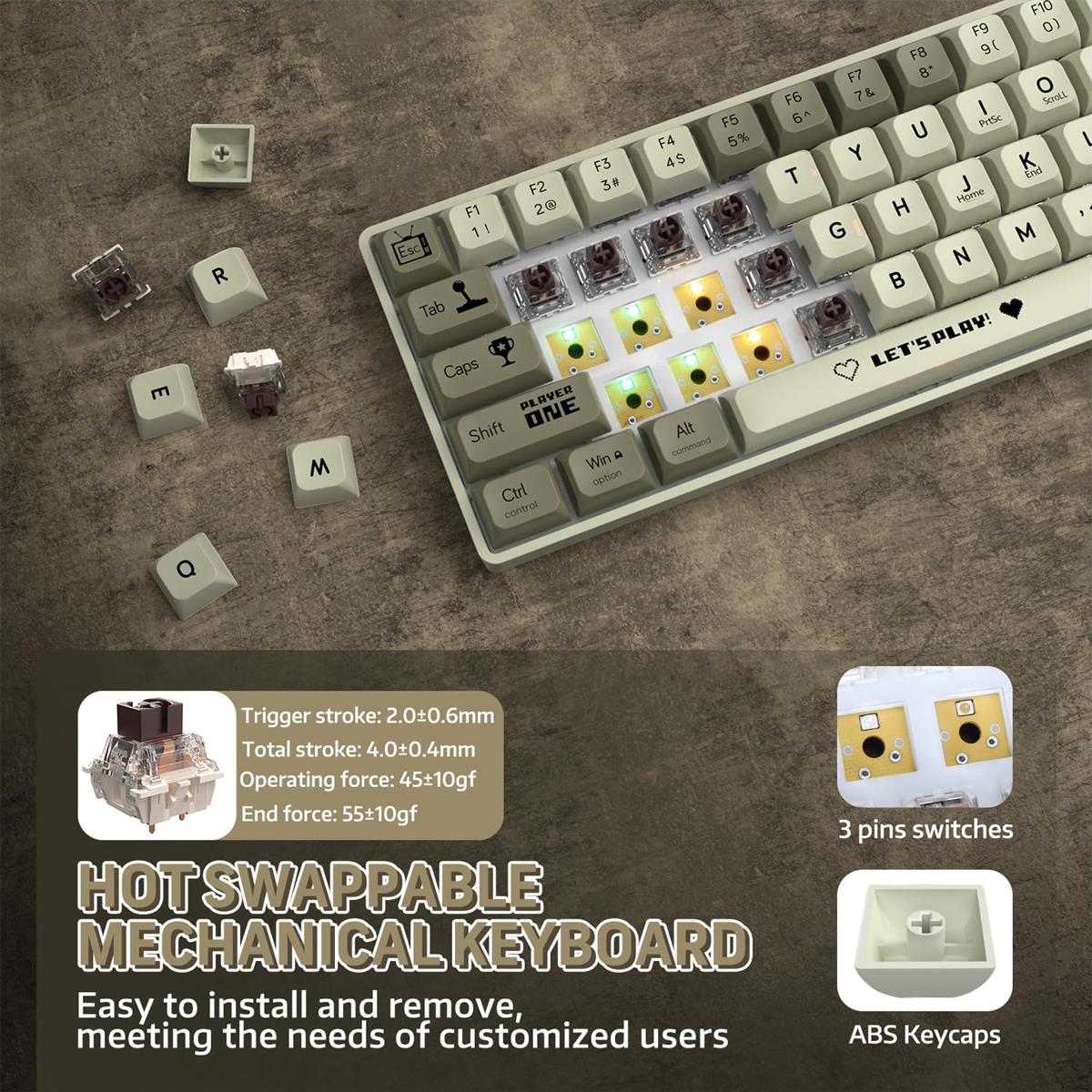 AJAZZ Keyboard AK680 Mechanical Gaming Keyboard Wired White Grey AJAZZ Keyboard AK680 Mechanical Gaming Keyboard Wired White Grey